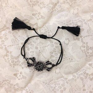 Vintage NEW Black Onyx Silver Tone Charm Handmade Black Thread Bracelet